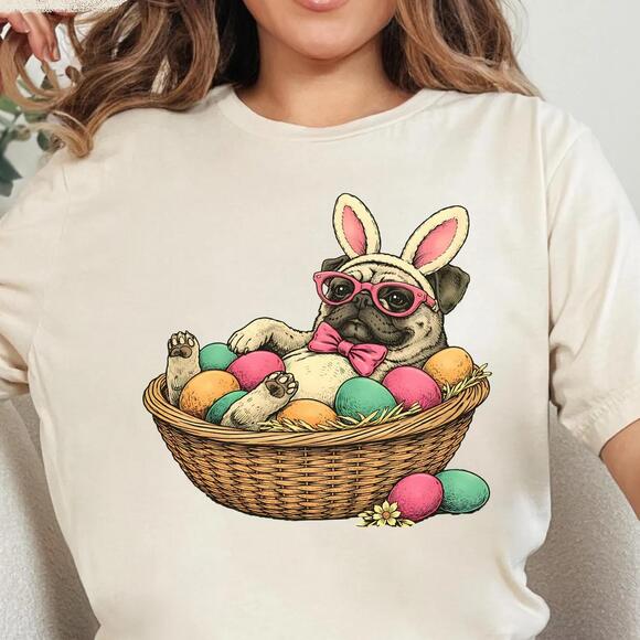 Other - Pug Easter T-Shirt Puggle In A Egg Basket Tee